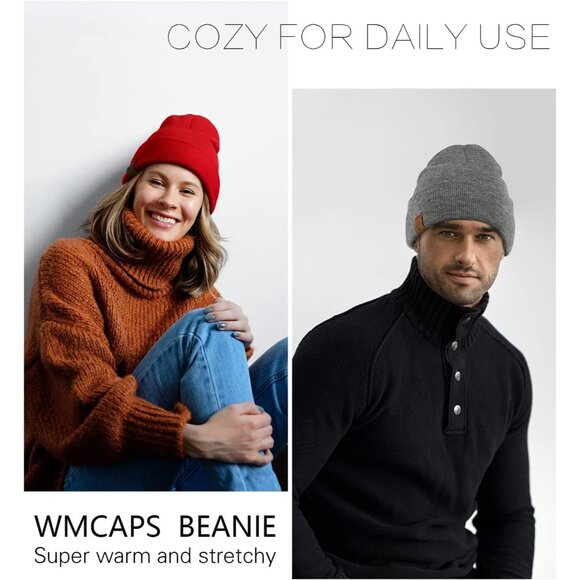 Men and Women Red Acrylic Stretchy Daily Knit Stretchable Warm Winter Beanie Hat - Picture 4 of 7